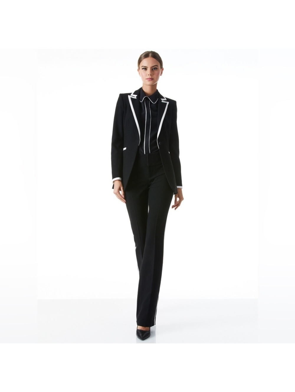 Alice + Olivia Breann Long Fitted Blazer with Piping, Black Size 4, New w/Tag - Picture 3 of 16